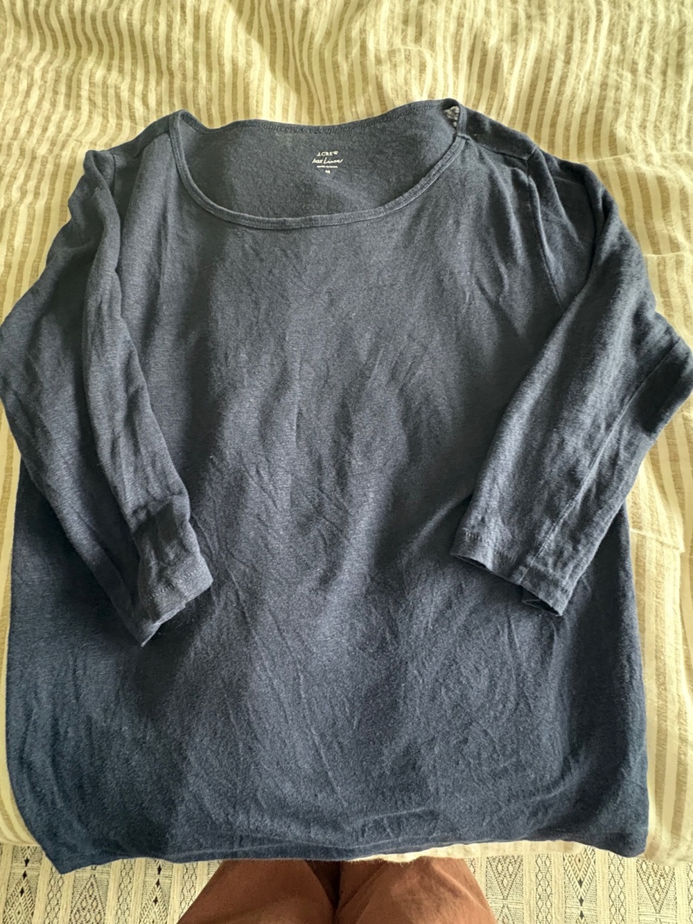 J.Crew Navy Linen 3/4 Sleeve Scoop Neck Top
